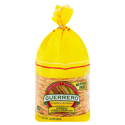 Guerrero Caseras Amarillas Tostadas, 22 count, 12.8 oz
Enjoy the authentic Mexican flavor and tradition with Guerrero® Tostadas, and make the meals you crave most with the texture and taste that only Guerrero Tostadas can offer you. Our Guerrero Tostadas are a nutritious option that you will feel good about feeding your family. Guerrero® Caseras Tostadas are always crispy, have that pure corn taste and will always bring a little piece of Mexico® to your table.