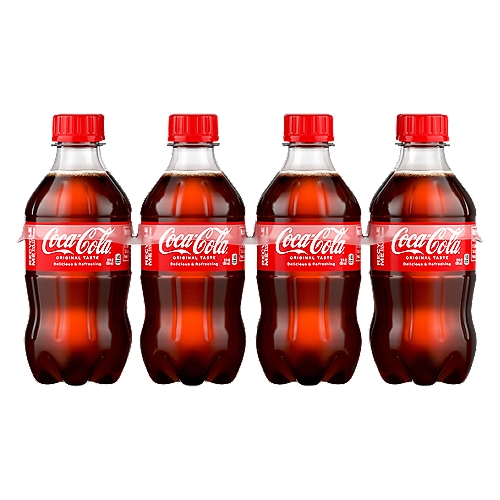 Coca-Cola Bottles, 12 fl oz, 8 Pack
Soda. Pop. Soft drink. Sparkling beverage. 

Whatever you call it, nothing compares to the refreshing, crisp taste of Coca-Cola Original Taste, the delicious soda you know and love. Enjoy with friends, on the go or with a meal. Whatever the occasion, wherever you are, Coca-Cola Original Taste makes life's special moments a little bit better.

Carefully crafted in 1886, its great taste has stood the test of time. Something so delicious, so unique and so familiar, it's what makes you think “Coca-Cola'' whenever you hear “soft drink.'' Between that perfect taste and refreshing fizz, it's sure to give you that “ahhh'' moment whenever you want it. 

Coca-Cola is available in many different options in addition to Original Taste, including a variety of all-time favorite flavors like Coca-Cola Cherry and Coca-Cola Vanilla. Looking for something zero sugar or caffeine free? Then look no further than Coca-Cola Zero Sugar and Coca-Cola Caffeine Free. Whatever you're looking for in a soda, there's a Coca-Cola to satisfy your taste buds.
 
Every sip, every “ahhh,'' every smile—find that feeling with Coca-Cola Original Taste. Best enjoyed ice-cold for maximum refreshment. Grab a Coca-Cola Original Taste, take a sip and find your “ahhh'' moment.

Enjoy Coca-Cola Original Taste.

• 8 bottles of Coca-Cola Original Taste—the refreshing, crisp taste you know and love
• Great taste since 1886
• 34 mg of caffeine in each 12 oz serving
• 12 FL OZ in each bottle
• This sparkling beverage is best enjoyed ice-cold for maximum refreshment