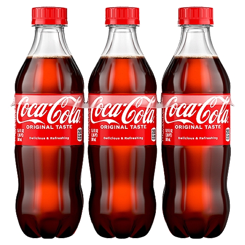 Coca-Cola Bottles, 16.9 fl oz, 6 Pack
Soda. Pop. Soft drink. Sparkling beverage. 

Whatever you call it, nothing compares to the refreshing, crisp taste of Coca-Cola Original Taste, the delicious soda you know and love. Enjoy with friends, on the go or with a meal. Whatever the occasion, wherever you are, Coca-Cola Original Taste makes life's special moments a little bit better.

Carefully crafted in 1886, its great taste has stood the test of time. Something so delicious, so unique and so familiar, it's what makes you think “Coca-Cola'' whenever you hear “soft drink.'' Between that perfect taste and refreshing fizz, it's sure to give you that “ahhh'' moment whenever you want it.

Coca-Cola is available in many different options in addition to Original Taste, including a variety of all-time favorite flavors like Coca-Cola Cherry and Coca-Cola Vanilla. Looking for something zero sugar or caffeine free? Then look no further than Coca-Cola Zero Sugar and Coca-Cola Caffeine Free. Whatever you're looking for in a soda, there's a Coca-Cola to satisfy your taste buds.

Every sip, every “ahhh,'' every smile—find that feeling with Coca-Cola Original Taste. Best enjoyed ice-cold for maximum refreshment. Grab a Coca-Cola Original Taste, take a sip and find your “ahhh'' moment.

Enjoy Coca-Cola Original Taste.

• 6 bottles of Coca-Cola Original Taste—the refreshing, crisp taste you know and love
• Great taste since 1886
• 48 mg of caffeine in each 16.9 oz serving
• 16.9 FL OZ in each bottle
• This sparkling beverage is best enjoyed ice-cold for maximum refreshment