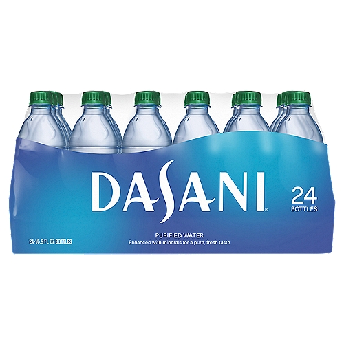 DASANI Purified Water Bottles, 16.9 fl oz, 24 Pack
DASANI water is purified using reverse osmosis filtration—a process that removes the impurities before it's bottled. Then it's enhanced, with a proprietary blend of minerals so that each bottle of DASANI has the pure, crisp and fresh taste that you want from water.

When you pick up a bottle of DASANI, you can quench your everyday thirst with a crisp and premium taste in a convenient package, making it the perfect beverage to enjoy at work or school, on-the-go or at home.