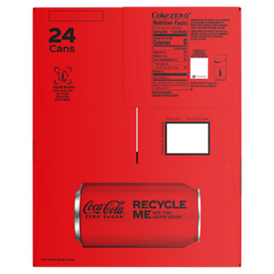 Coca Cola Zero 12 fl oz Coke 0 Soda, 24 Pack