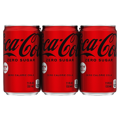 Coca-Cola Zero Sugar Cans, 7.5 fl oz, 6 Pack
Soda. Pop. Soft drink. Sparkling beverage. 

Whatever you call it, nothing compares to the refreshing, crisp taste of Coca-Cola Zero Sugar. Enjoy with friends, on the go or with a meal. Whatever the occasion, wherever you are, Coca-Cola Zero Sugar makes life's special moments a little bit better.

Every sip, every “ahhh,'' every smile—find that feeling with Coca-Cola Zero Sugar. Best enjoyed ice-cold for maximum refreshment. Grab a Coca-Cola Zero Sugar, take a sip and find your “ahhh'' moment.

Enjoy Coca-Cola Zero Sugar.