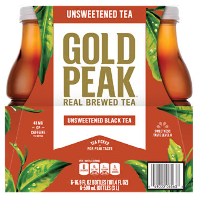 Gold Peak Unsweetened Black Tea Bottles, 16.9 fl oz, 6 Pack - ShopRite