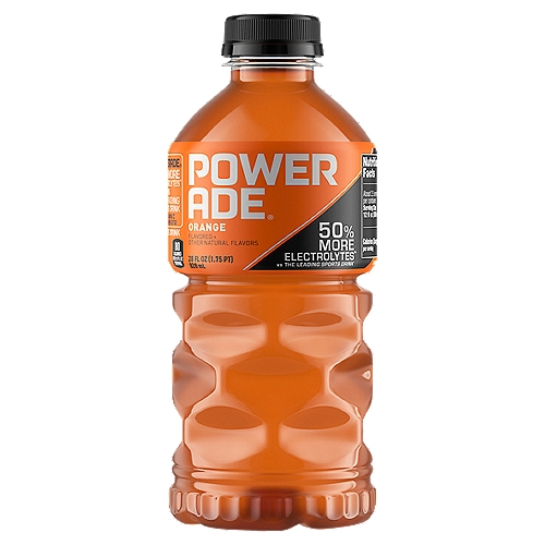 Powerade Orange Bottle, 28 fl oz
Helping to keep you hydrated is our number one job. Giving it your all is yours. POWERADE is equipped with a unique Advanced Electrolyte Solution called ION4 that helps replace the four electrolytes lost when you sweat: sodium, potassium, calcium and magnesium. Which means more power for you. So don't sweat it. Or better yet, do.

POWERADE. More Power For Me.

Sports Drink

Ion4®
Advanced Electrolyte System

Na: Sodium
K: Potassium
Ca: Calcium
Mg: Magnesium