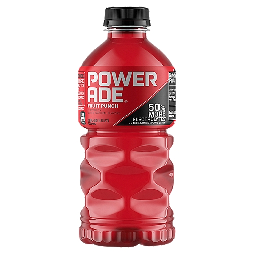 POWERADE Fruit Punch Bottle, 28 fl oz
Helping to keep you hydrated is our number one job. Giving it your all is yours. POWERADE is equipped with a unique Advanced Electrolyte Solution called ION4 that helps replace the four electrolytes lost when you sweat: sodium, potassium, calcium and magnesium. Which means more power for you. So don't sweat it. Or better yet, do. 

POWERADE. More Power For Me.

Sports Drink

Ion4®
Advanced Electrolyte System

Na: Sodium
K: Potassium
Ca: Calcium
Mg: Magnesium
