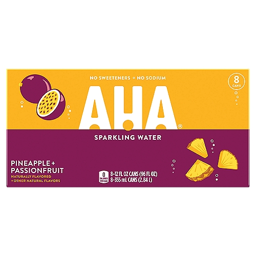 AHA Pineapple + Passionfruit Sparkling Water, 12 fl oz, 8 count