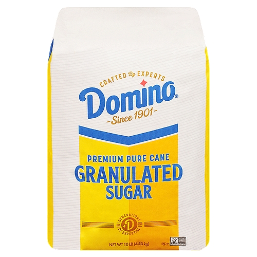 Add the sweet taste of Domino® Granulated Sugar to your next delicious creation. This delightful sugar is perfect for baking, preserving and sweetening beverages. So go ahead and stir it, sprinkle it, or mix it with your favorite recipes. It is the perfect fine, free-flowing sugar for cookies, sauces, teas and more! 
•Trusted partner for generations of bakers since 1901 
•Our commitment to quality and expert craftsmanship is our enduring promise to you 
•We use the highest standard to maintain the naturally sweet flavor found in the sugarcane plant 
•Gluten free 
•Kosher certified 
•Non-GMO Project verified 
•Pure cane sugar 