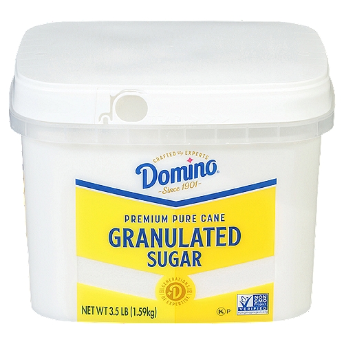Since 1901, Domino® Sugar has been the trusted partner for generations of bakers. Our commitment to quality and expert craftsmanship is our enduring promise to you. We use the highest standard to maintain the naturally sweet flavor found in the sugarcane plant. Our Easy Baking Tub will make your baking more convenient. Domino Granulated Sugar is scoopable directly from the tub which clicks closed for confident resealing. Plus, the rectangular tub is easy to store, and it even has windows to see when the sugar is running low. 
•Trusted partner for generations of bakers since 1901 
•We use the highest standard to maintain the naturally sweet flavor found in the sugarcane plant 
•Flip-up lid allows scooping directly from the tub which clicks closed for resealing 
•Rectangular tub stores neatly, and it even has windows to see when the sugar is running low 
•3.5 lb tub contains approximately 8 cups of sugar 
•Recyclable container-check locally 
•Gluten free