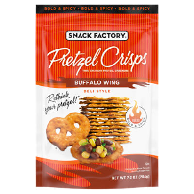 Snack Factory Buffalo Wing Pretzel Crisps, Non-GMO, 7.2 OZ Resealable Bag
