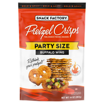 Snack Factory Pretzel Crisps Buffalo Wing Pretzel Crackers Party Size, 14 oz