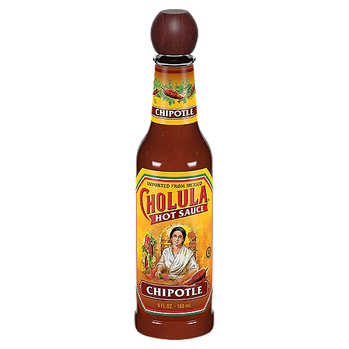 Cholula Chipotle Hot Sauce, 5 fl oz
For distinctive smokiness with a touch of heat, uncap Cholula Chipotle Hot Sauce. We've blended sweet, smoky chipotles with arbol & piquin peppers along with our signature spices for an authentic Mexican hot sauce that offers rich barbecue flavor notes and color. Discover what our hot sauce brings to your dishes. It infuses Mexican foods like tacos, salsa, enchiladas, burritos and mole sauce with smoky essence. Make your next barbeque unforgettable with the taste of chipotle. It's great with burgers, pork, wings and has been known to liven up vegetables. An authentic product of Mexico - from our distinctive wooden cap, to the delicious chipotle recipe sauce inside, every bottle of Cholula is a celebration of great food, flavor and our Mexican roots.