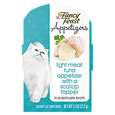Fancy Feast Appetizers Light Meat Tuna with a Scallop Topper, Gourmet Cat Complement, 1.1 Ounce
