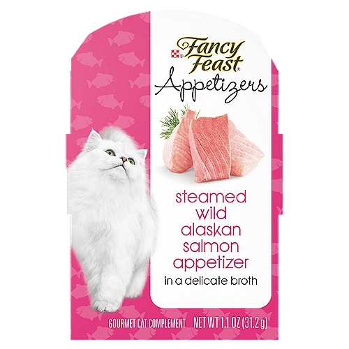 Purina Fancy Feast Wet Cat Food Complement, Appetizers Alaskan Salmon in Delicate Broth-1.1 oz. Tray