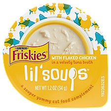 Friskies Lil' Soups Flaked Chicken in a Velvety Tuna Broth, Cat Food, 1.2 Ounce