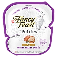 Purina Fancy Feast Gourmet Pate Wet Cat Food, Petites Tender Turkey Entree - 2.8 oz. Tub