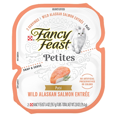 Purina Fancy Feast Gourmet Pate Wet Cat Food, Petites Wild Alaskan Salmon Entree - 2.8 oz. Tub