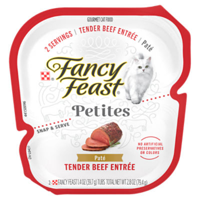 Purina Fancy Feast Gourmet Pate Wet Cat Food, Petites Tender Beef Entree - 2.8 oz. Tub