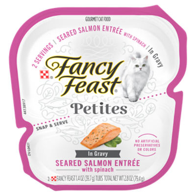 Purina Fancy Feast Gourmet Gravy Wet Cat Food, Petites Salmon With Spinach Entree - 2.8 oz. Tub