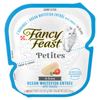 Fancy Feast Gourmet Gravy Wet Cat Food, Petites Ocean Whitefish With Tomato Entree - 2.8 oz. Tub