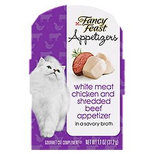 Fancy Feast Appetizers White Meat Chicken and Shredded Beef Appetizer Gourmet Cat Complement, 1.1 oz