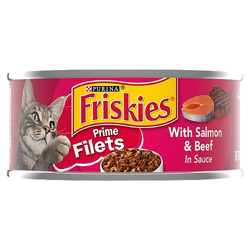Purina Friskies Wet Cat Food, Prime Filets With Salmon & Beef in Sauce - 5.5 oz. Can