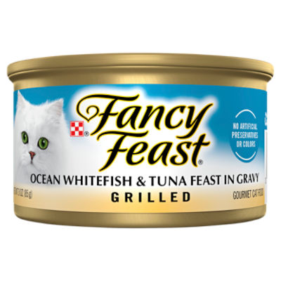 Fancy Feast Grilled Wet Cat Food Ocean Whitefish and Tuna Feast in Wet Cat Food Gravy - 3 oz. Can