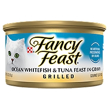 Fancy Feast Grilled Ocean Whitefish & Tuna Feast in Gravy, Gourmet Cat Food, 3 Ounce