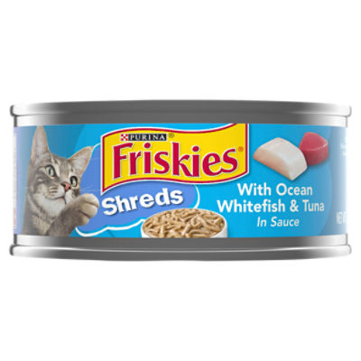 Purina Friskies Wet Cat Food, Shreds With Ocean Whitefish & Tuna in Sauce - 5.5 oz. Can