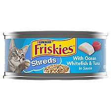 Purina Friskies Wet Cat Food, Shreds With Ocean Whitefish & Tuna in Sauce - 5.5 oz. Can
