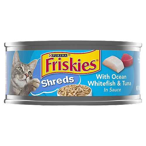 Purina Friskies Wet Cat Food, Shreds With Ocean Whitefish & Tuna in Sauce - 5.5 oz. Can