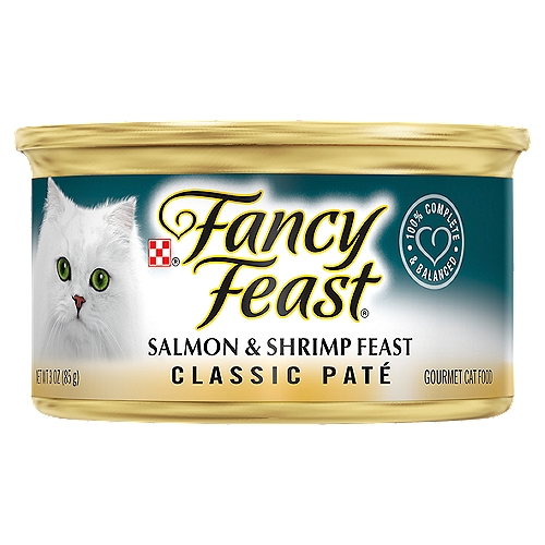 Fancy Feast Salmon & Shrimp Feast Classic Paté Gourmet Cat Food, 3 oz
Fancy Feast Classic Salmon & Shrimp Feast is formulated to meet the nutritional levels established by the AAFCO Cat Food Nutrient Profiles for all life stages.