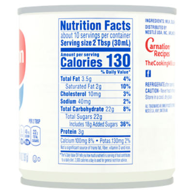 Nestle Condensed Milk Nutritional Information