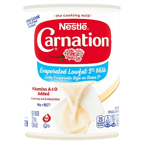No rBST†n†No significant difference has been shown between milk derived from rBST-treated and non-rBST treated cows.nnThoughtful Portion™n1 portion = 2 tbsps. (30ml) Carnation® Evaporated Milk is nutritious milk from which half the water has been removed.