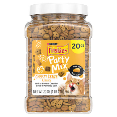 Purina Friskies Made in USA Facilities Cat Treats, Party Mix Cheezy Craze Crunch - 20 oz. Canister