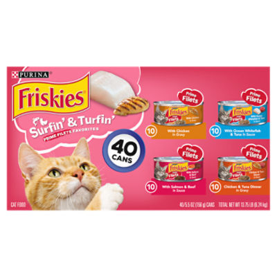 Purina Friskies Wet Cat Food Variety Pack, Surfin' & Turfin' Prime Filets - (40) 5.5 oz. Cans