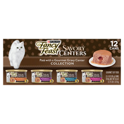 Purina Fancy Feast Pate Wet Cat Food Variety Pack, Savory Centers - (12) 3 oz. Pull-Top Cans