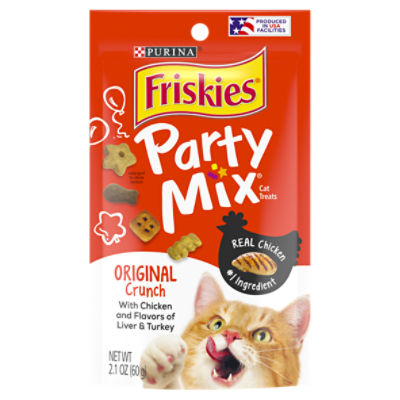 Purina Friskies Made in USA Facilities Cat Treats, Party Mix Original Crunch - 2.1 oz. Pouch, 2.1 Ounce