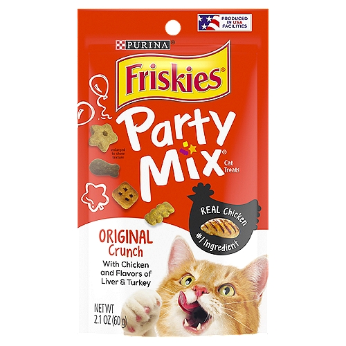 Purina Friskies Made in USA Facilities Cat Treats, Party Mix Original Crunch - 2.1 oz. Pouch