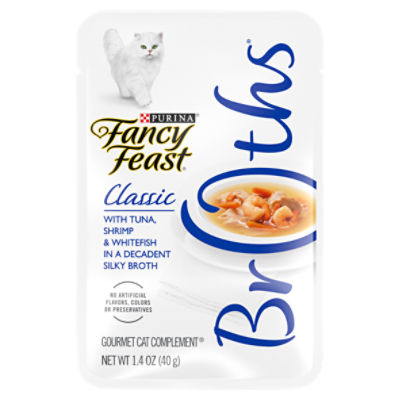Purina Fancy Feast Wet Cat Food Complement, Broths With Tuna, Shrimp & Whitefish - 1.4 oz. Pouch