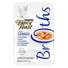 Fancy Feast Broths Classic with Tuna, Shrimp & Whitefish, Cat Food, 1.4 Ounce