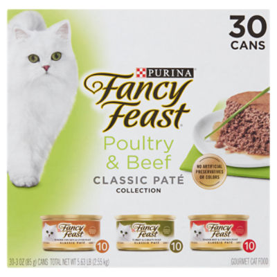 Purina Fancy Feast Poultry & Beef Classic Paté Collection Gourmet Cat Food, 3 oz, 30 Count