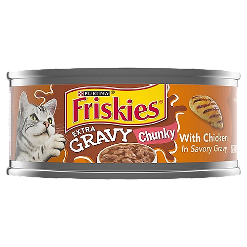 Purina Friskies Gravy Wet Cat Food, Extra Gravy Chunky With Chicken in Savory Gravy - 5.5 oz. Can
