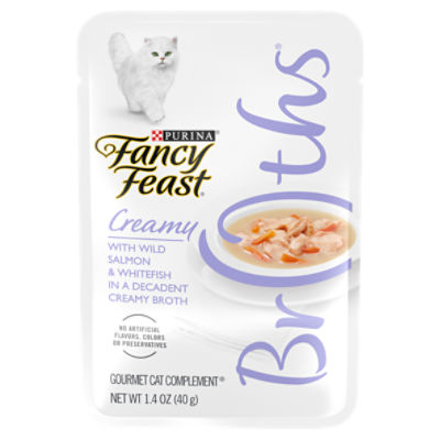 Purina Fancy Feast Wet Cat Food Complement, Broths With Salmon & Whitefish - 1.4 oz. Pouch