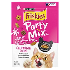 Purina Friskies Made in USA Facilities Cat Treats, Party Mix California Crunch With Chicken-6ozPouch, 6 Ounce
