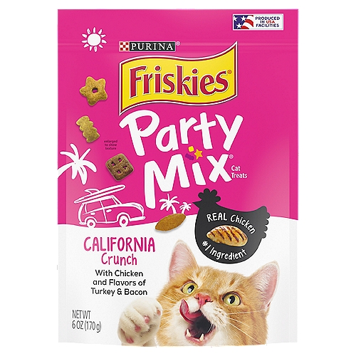 Purina Friskies Made in USA Facilities Cat Treats, Party Mix California Crunch With Chicken-6ozPouch