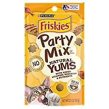 Purina Friskies Natural Cat Treats, Party Mix Natural Yums With Real Chicken - 2.1 oz. Pouch