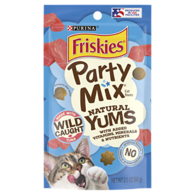 Purina Friskies Natural Cat Treats, Party Mix Natural Yums With Wild Tuna - 2.1 oz. Pouch, 2.1 Ounce