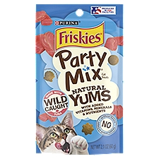 Purina Friskies Natural Cat Treats, Party Mix Natural Yums With Wild Tuna - 2.1 oz. Pouch, 2.1 Ounce