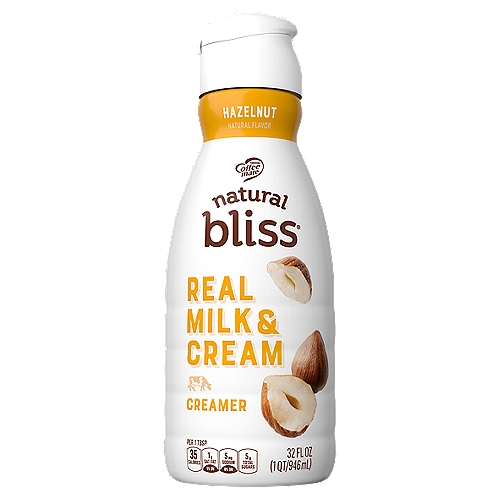 Nestlé Coffee Mate Natural Bliss Real Milk & Cream Hazelnut Coffee Creamer, 32 fl oz
No rBST†
†No significant difference has been shown between milk from rBST treated and non-rBST treated cows.

Did You Know
Our natural hazelnut flavor includes extracts of real hazelnuts.