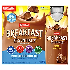 Carnation Breakfast Essentials Rich Milk Chocolate Nutritional Drink, 8 fl oz, 6 count